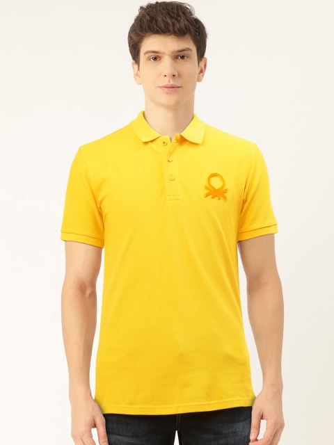 

United Colors of Benetton Men Yellow Solid Polo Collar T-shirt
