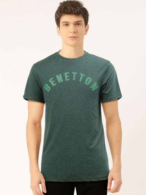 

United Colors of Benetton Men Green Brand Logo Printed Round Neck T-shirt
