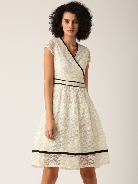 

DressBerry Off-White Fit & Flare Lace Dress