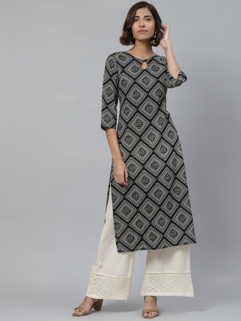 

Yuris Women Black & White Printed Straight Kurta