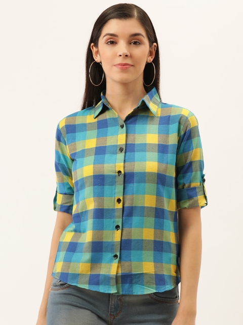 

Darzi Women Blue & Yellow Regular Fit Checked Formal Shirt