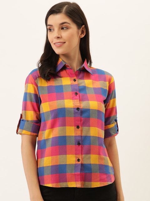 

Darzi Women Blue & Yellow Regular Fit Checked Formal Shirt