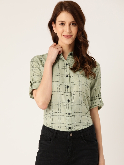 

Darzi Women Sea Green & Black Checked Regular Fit Formal Shirt