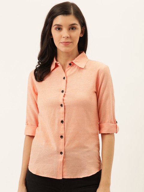 

Darzi Women Peach-Coloured Regular Fit Solid Casual Shirt