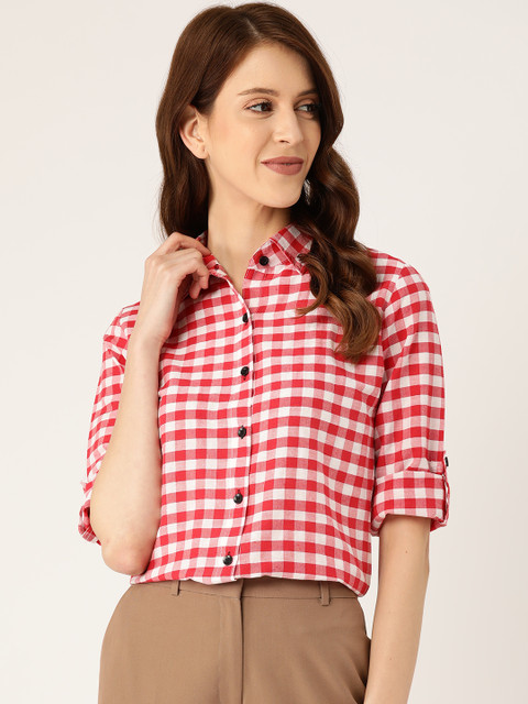

Darzi Women Red & White Checked Regular Fit Formal Shirt