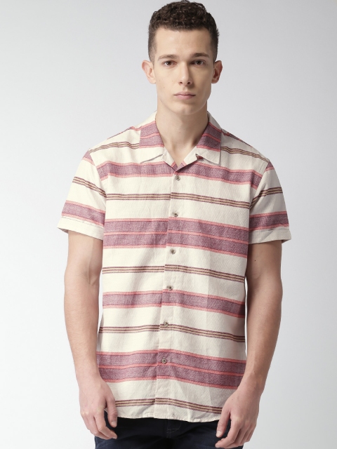 

Scotch & Soda White & Burgundy Striped Casual Shirt