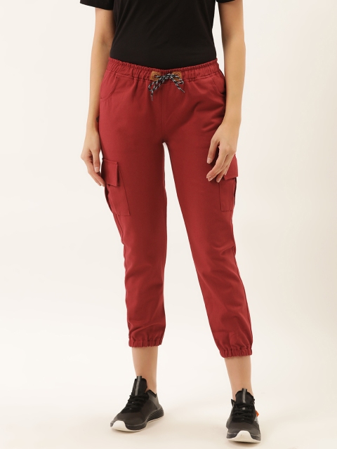 

Darzi Women Maroon Regular Fit Solid Cropped Cargos