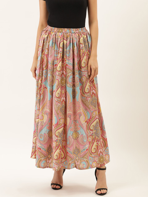 

Darzi Women Pink & Blue Ethnic Printed Maxi A-Line Skirt
