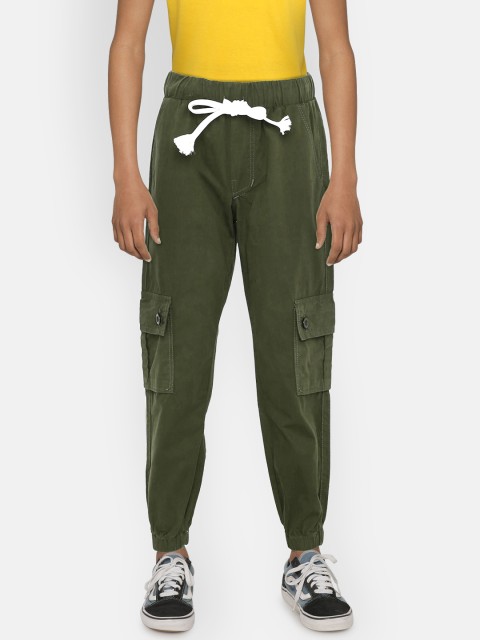 

chopper club Boys Green Regular Fit Solid Cargos
