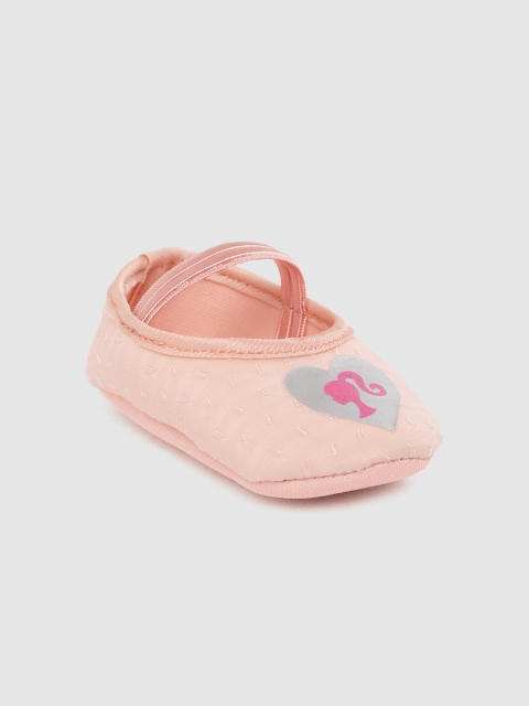 

toothless Girls Peach-Coloured Self Design Booties with Barbie Print Detail