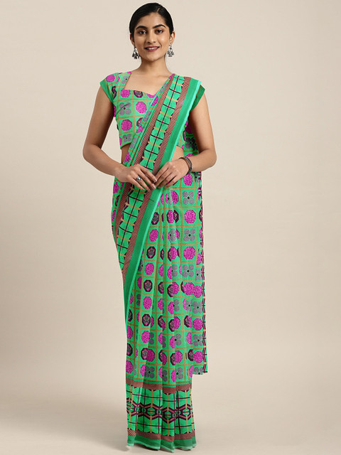 

KALINI Green Printed Pure Georgette Saree