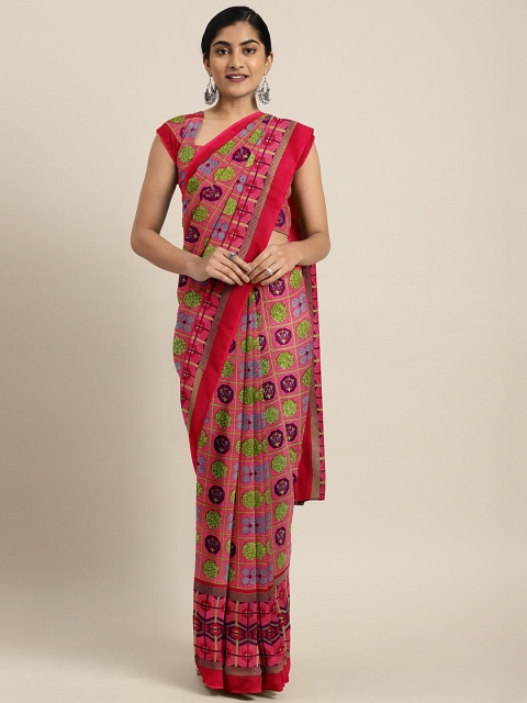 

KALINI Red & Green Pure Georgette Printed Saree