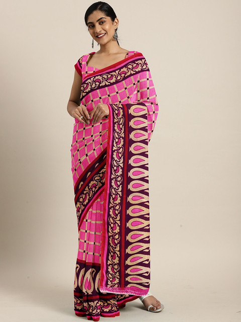 

KALINI Purple & Brown Pure Georgette Printed Saree