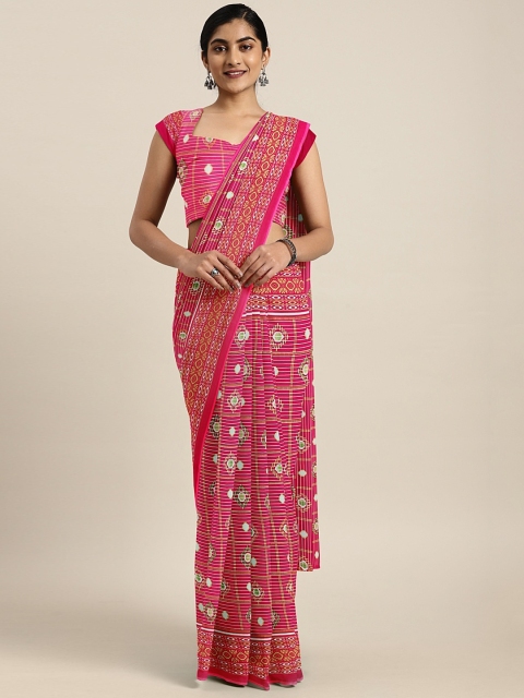 

KALINI Pink & Yellow Pure Georgette Checked Saree