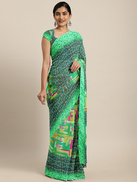 

KALINI Green Printed Pure Georgette Saree