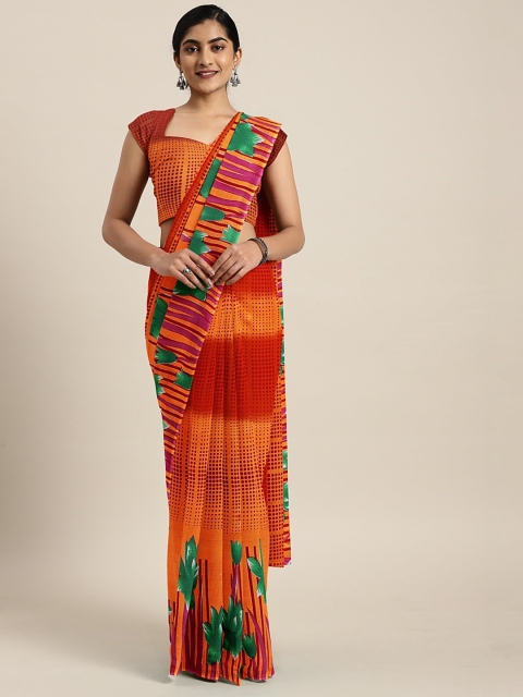 

KALINI Orange & Red Pure Georgette Printed Saree
