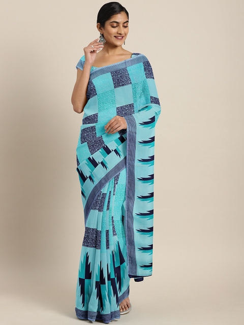 

KALINI Turquoise Blue Checked Pure Georgette Celebrity Saree