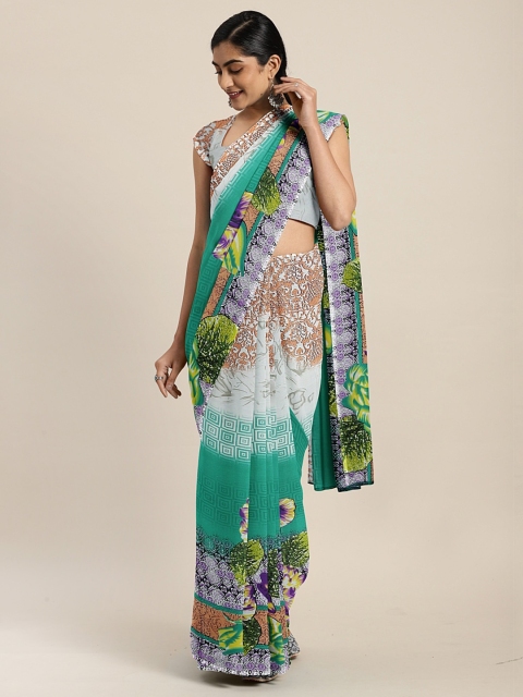 

KALINI Teal Green Printed Pure Georgette Saree
