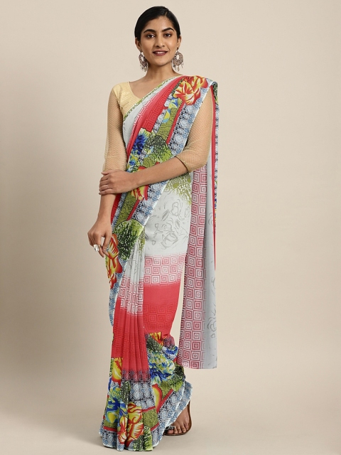 

KALINI Grey & Red Pure Georgette Printed Saree