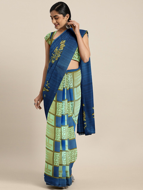 

KALINI Green & Blue Pure Georgette Checked Saree