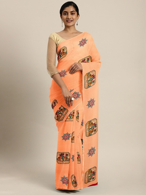 

KALINI Peach-Coloured Ethnic Printed Pure Georgette Saree