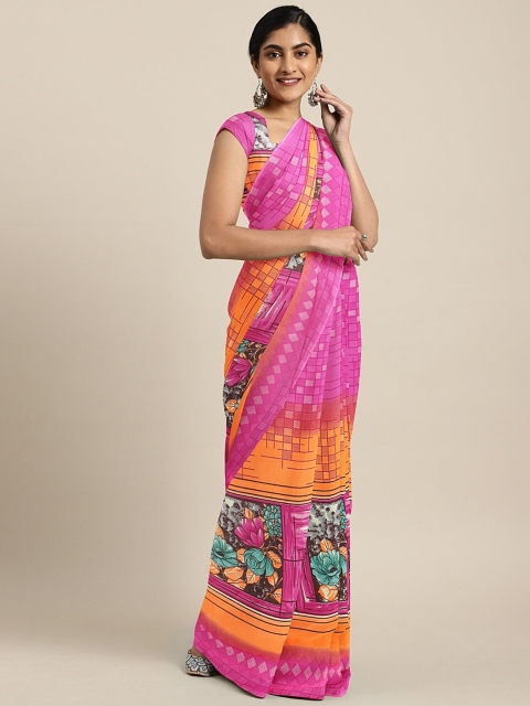 

KALINI Pink & Orange Pure Georgette Printed Saree