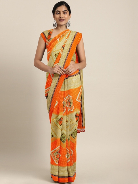 

KALINI Orange & Beige Pure Georgette Printed Saree