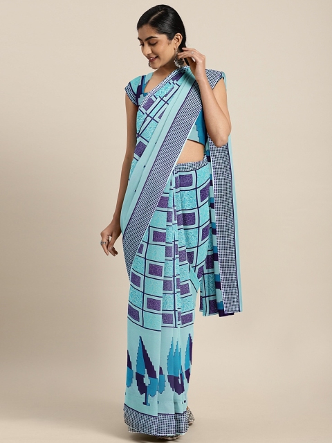 

KALINI Blue & Purple Pure Georgette Printed Saree
