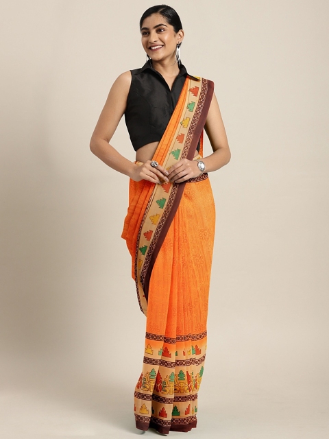 

KALINI Orange & Brown Pure Georgette Printed Saree