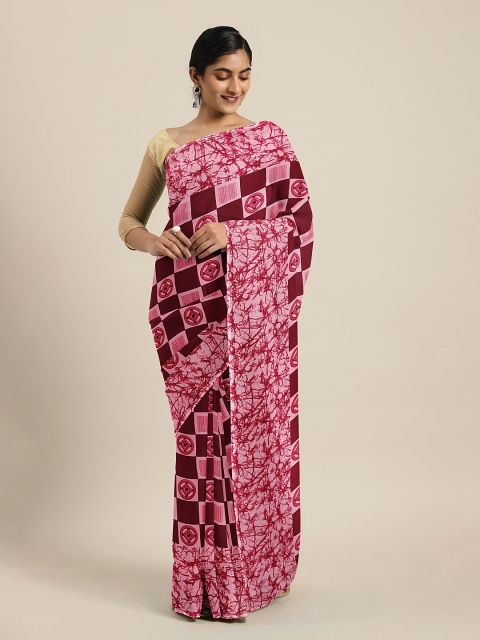 

KALINI Maroon & Pink Pure Georgette Printed Saree