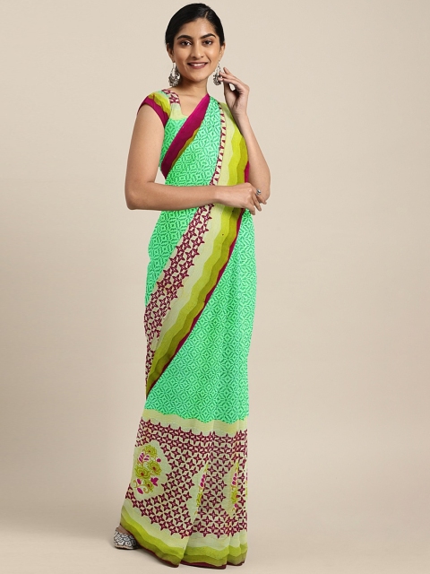 

KALINI Green & Burgundy Pure Georgette Printed Saree