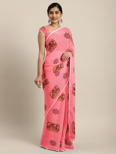 

KALINI Pink Ethnic Printed Pure Georgette Saree