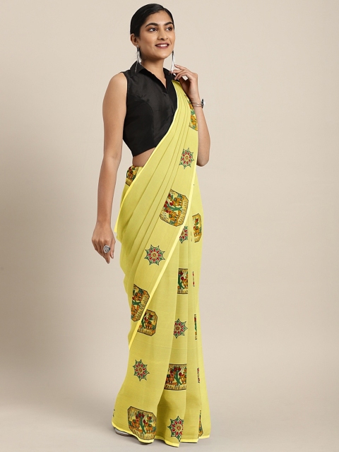 

KALINI Yellow & Red Pure Georgette Printed Saree