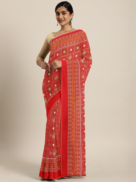 

KALINI Red Ethnic Printed Pure Georgette Saree