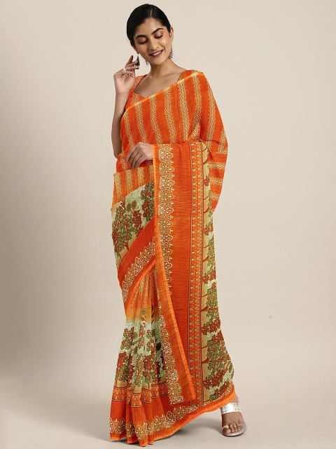 

KALINI Orange & Beige Pure Georgette Printed Saree