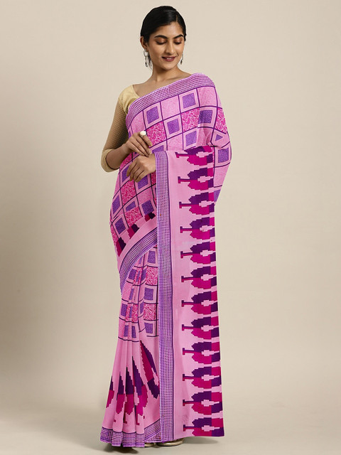

KALINI Purple & Pink Pure Georgette Printed Saree