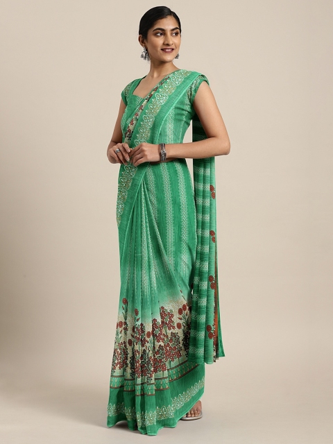 

KALINI Green & White Printed Pure Georgette Saree