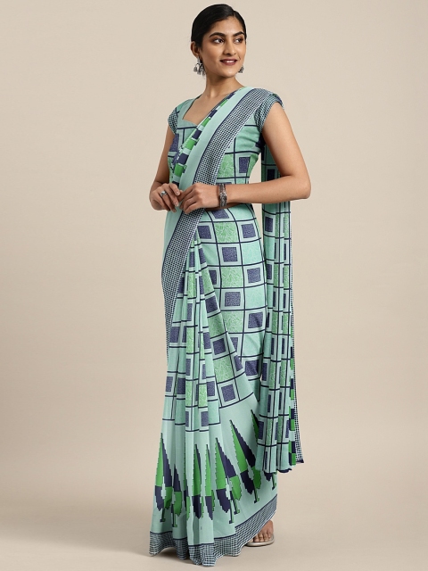 

KALINI Blue & Mint Green Pure Georgette Printed Saree