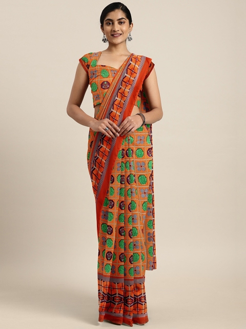 

KALINI Orange & Green Pure Georgette Printed Saree