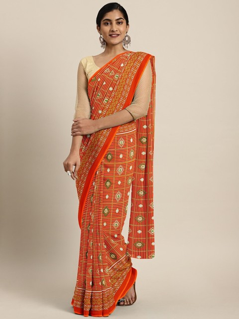 

KALINI Orange Printed Pure Georgette Saree