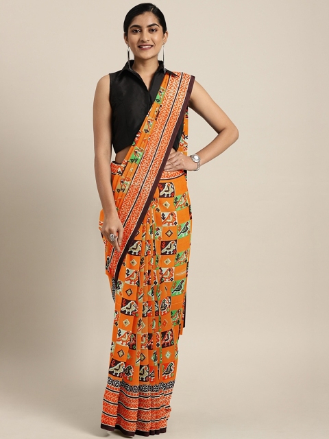 

KALINI Orange & Black Pure Georgette Ethnic Printed Saree