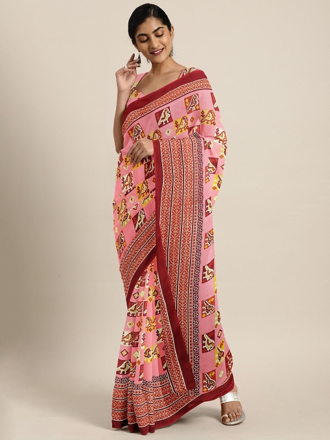 

KALINI Pink & Maroon Pure Georgette Printed Saree