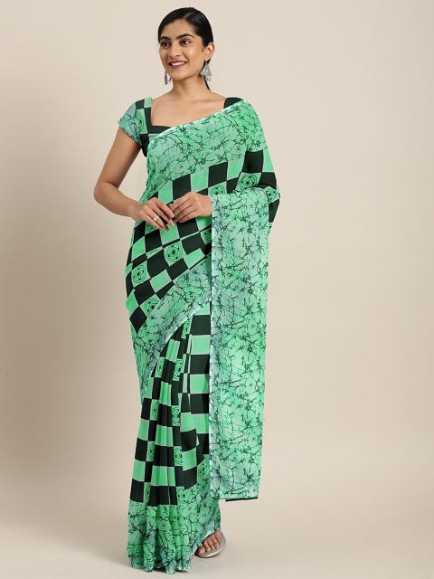 

KALINI Green Checked Pure Georgette Saree