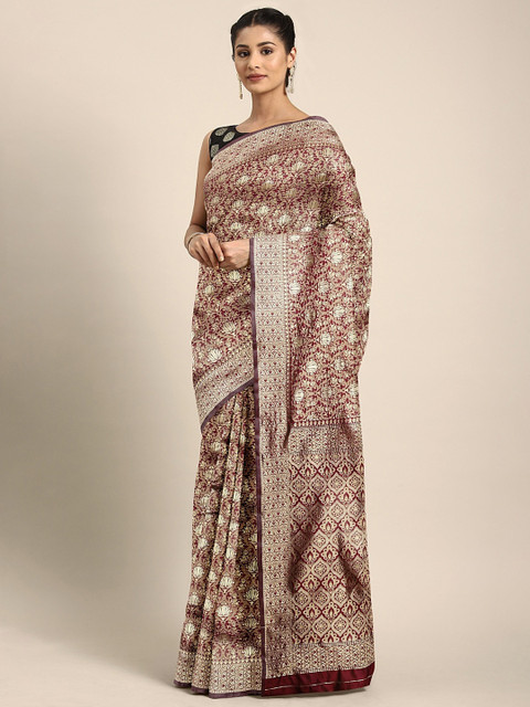 

KALINI Maroon Woven Design Silk Blend Saree