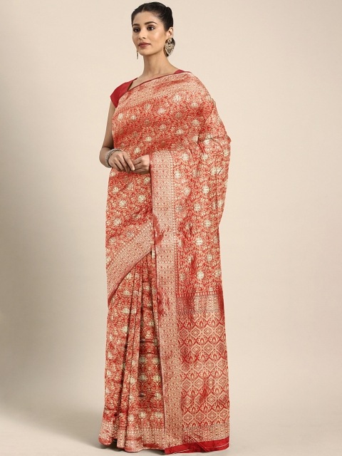 

KALINI Red & Gold-Toned Silk Blend Woven Design Saree