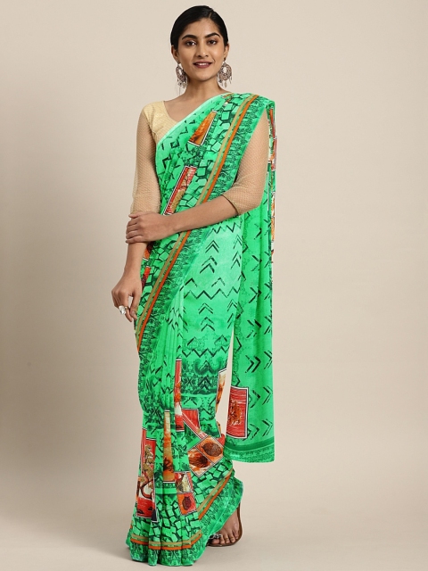 

KALINI Green & Black Pure Georgette Printed Saree