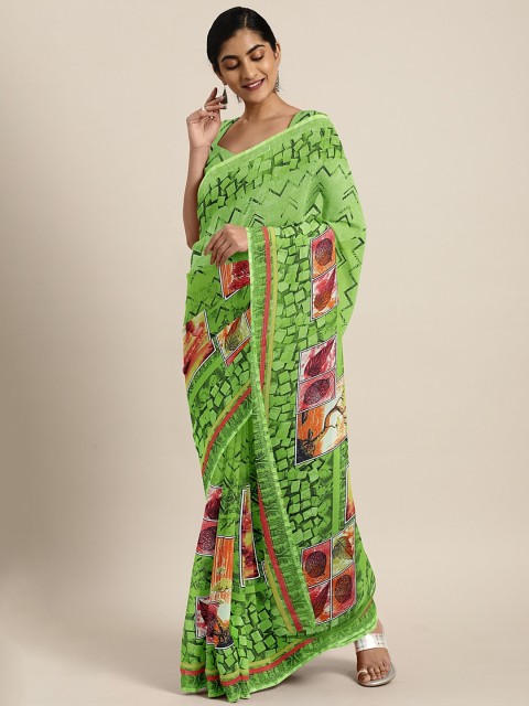 

KALINI Green Ethnic Printed Pure Georgette Saree