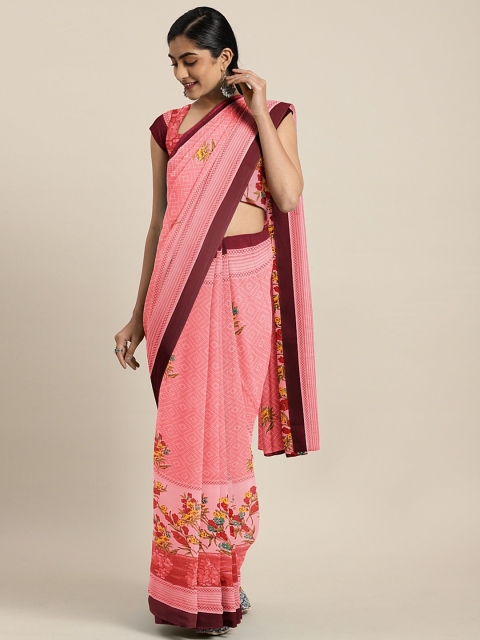 

KALINI Pink & Yellow Pure Georgette Printed Saree