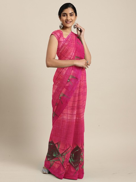 

KALINI Pink Checked Pure Georgette Saree with Print