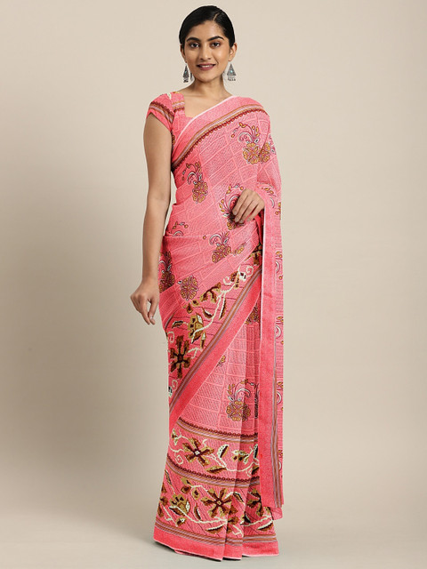 

KALINI Pink Ethnic Printed Pure Georgette Saree